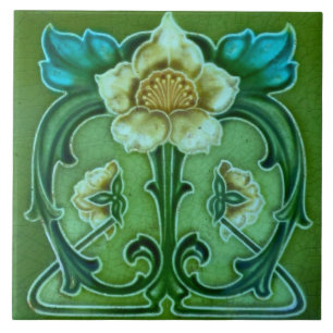 De Cerâmica Azulejo - Desenho Floral Art Nouveau Vintage