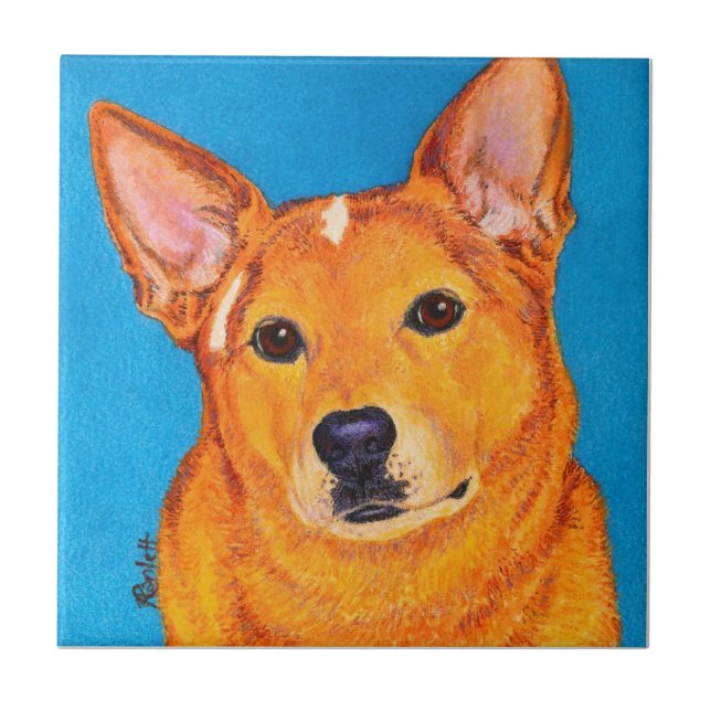 De Cerâmica Azulejo do cão do gado - "vermelho " (Frente)