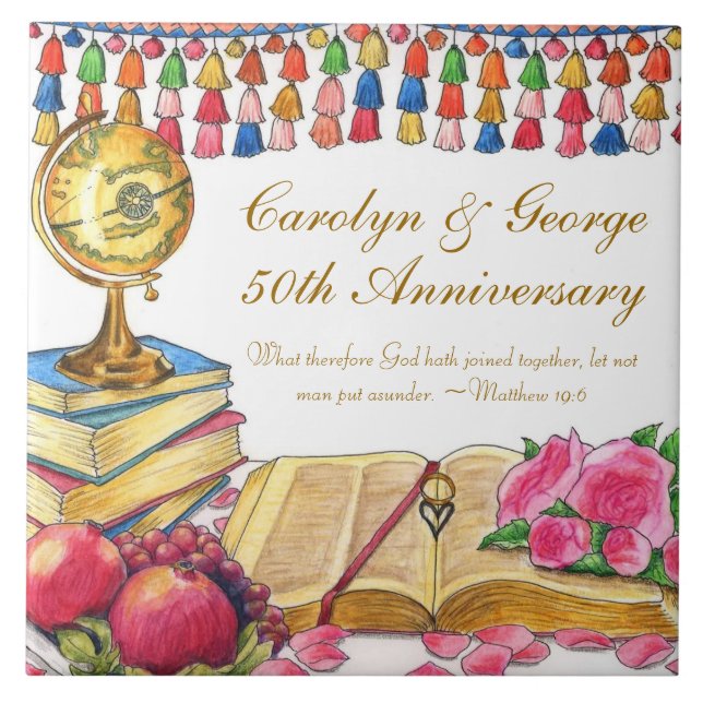 De Cerâmica Azulejo do casamento/aniversário do viagem do (Frente)