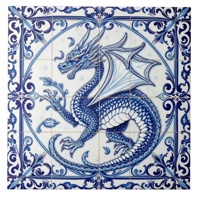 De Cerâmica azulejo do dragão da lua safira (Frente)