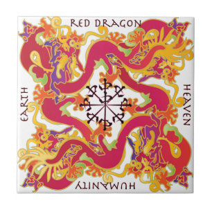 De Cerâmica Azulejo do Dragão Vermelho Mah Jongg