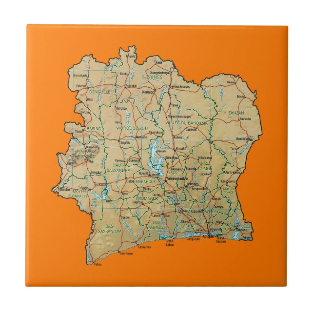 De Cerâmica Azulejo do mapa do d'Ivoire da costa (Frente)