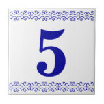 De Cerâmica Azulejo do número vitoriano<br><div class="desc">Azulejo do número vitoriano - Azul em branco com a borda da impressora</div>
