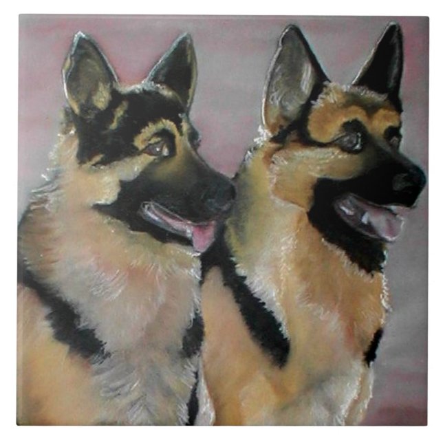 De Cerâmica Azulejo do par do german shepherd (Frente)