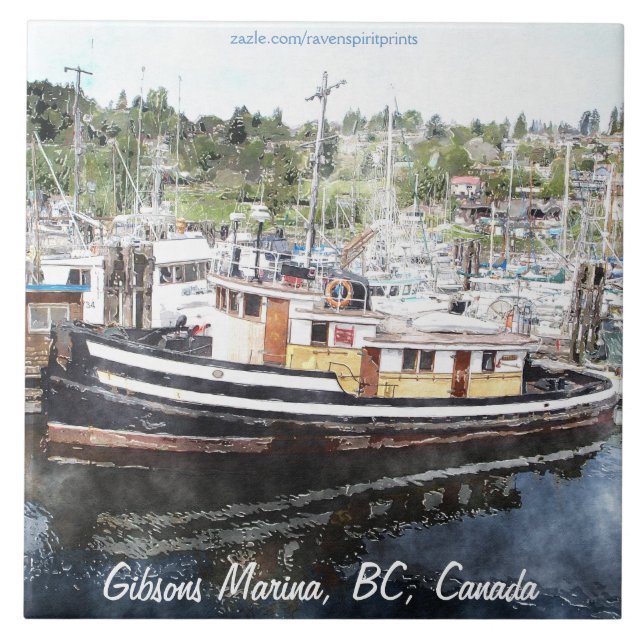 De Cerâmica Azulejo Do Tug Boat 5 Watercolor Art 6" (Frente)
