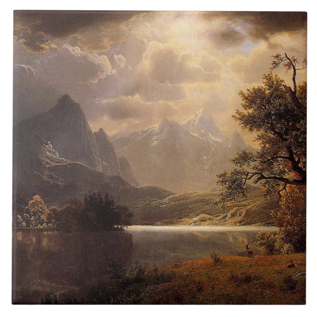 De Cerâmica Azulejo dos animais selvagens dos cervos do lago (Frente)