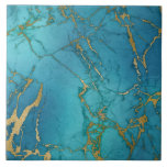 De Cerâmica Azulejo Dourado Azul Teal Inspirado no Marble<br><div class="desc">Elegante no eterno de tendência Azulejo Azul Dourado adequado para muitos tipos e estilos de martelos domésticos costeiros</div>