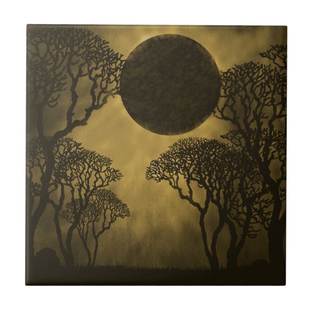De Cerâmica Azulejo Eclipse da Floresta Escura, Dourado (Frente)