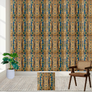 De Cerâmica Azulejo Egípcio Antigo Egípcio Dourado, Azul e Hie