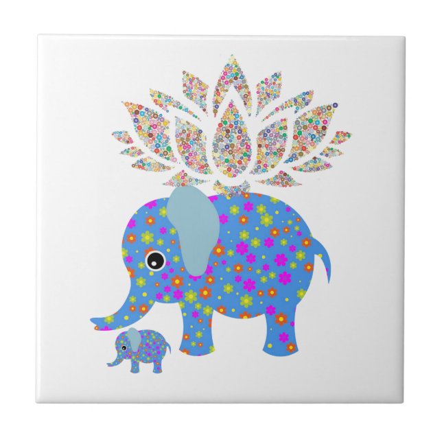 De Cerâmica Azulejo Elefante Azul Amor Floral (Frente)