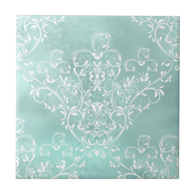 De Cerâmica Azulejo Elegante Teal Damask (Frente)