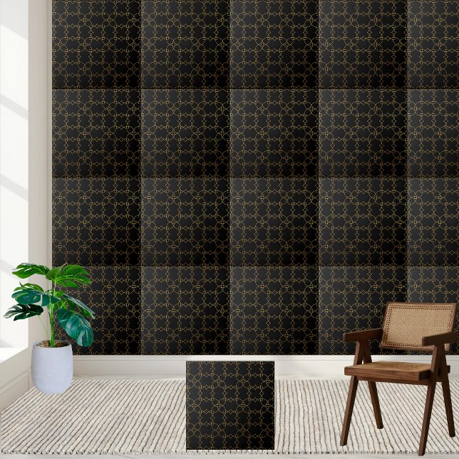 De Cerâmica Azulejo estético preto e geométrico Dourado (Aesthetic Black and Gold Geometric Tile)
