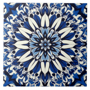 De Cerâmica azulejo estrela floral índigo