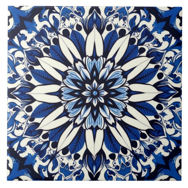 De Cerâmica azulejo estrela floral índigo (Frente)