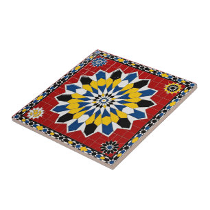De Cerâmica Azulejo Estrela Marroquino Vermelho e Amarelo Vibr