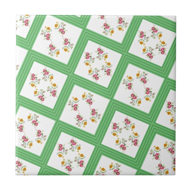 De Cerâmica Azulejo Faixa Verde Floral (Frente)