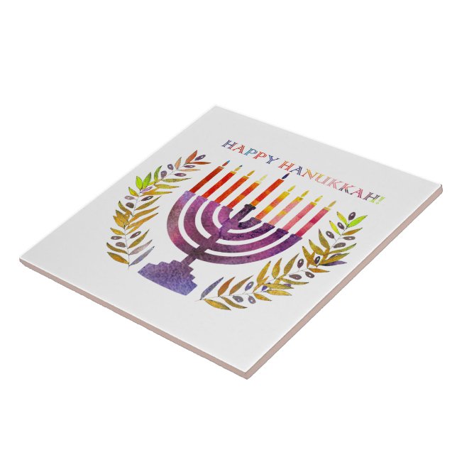 De Cerâmica Azulejo Feliz Hanukkah (Lateral)
