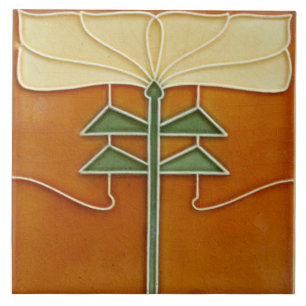 De Cerâmica Azulejo - Flor Amarela Art Nouveau Laranja