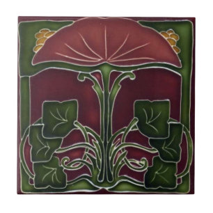 De Cerâmica Azulejo - Flor Art Nouveau Vermelho Verde