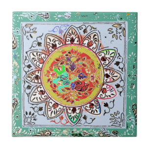 De Cerâmica Azulejo floral amarelo verde indiano