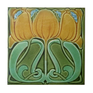 De Cerâmica Azulejo - Floral Art Nouveau Amarelo