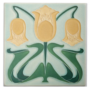 De Cerâmica Azulejo - Floral Art Nouveau Amarelo