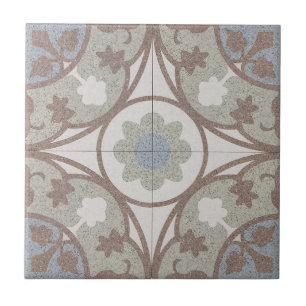 De Cerâmica Azulejo - Floral Azul Bege Marroquino