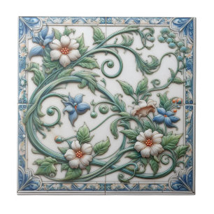 De Cerâmica Azulejo Floral Azul e Branco