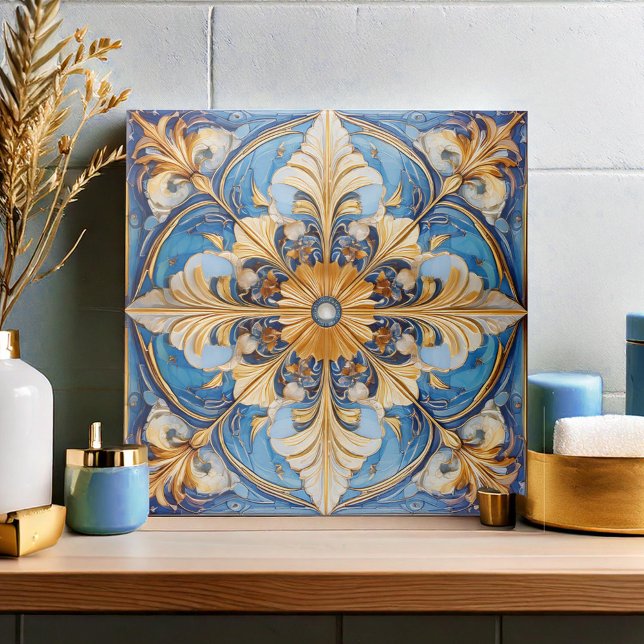 De Cerâmica Azulejo Floral Barroco Pat#18 Sky Blue ID1078 (Criador carregado)