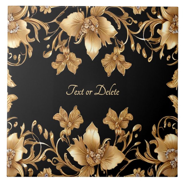 De Cerâmica Azulejo Floral Cerâmico Dourado (Frente)