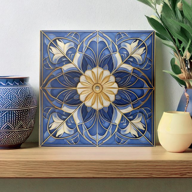 De Cerâmica Azulejo Floral Clássico Pat#12 Blue Yellow ID1078 (Criador carregado)