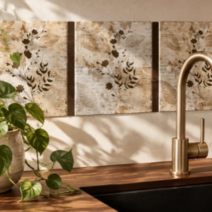 De Cerâmica Azulejo Floral Decorativo Creme e Marrom