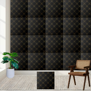 De Cerâmica Azulejo Floral Elegante Black e Dourado Art Deco