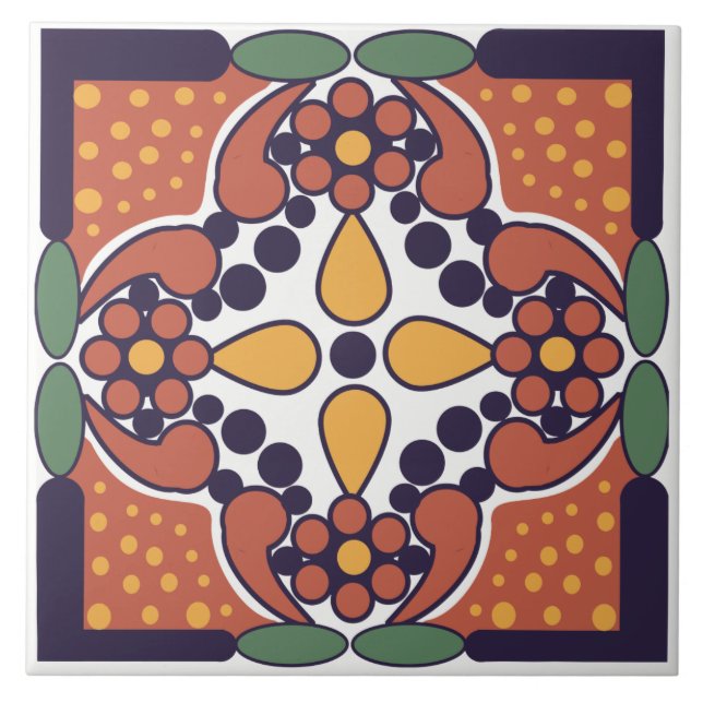 De Cerâmica Azulejo floral inspirado mexicano (Frente)