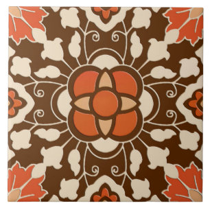 De Cerâmica Azulejo floral marroquino, castanho, ferrugem e be