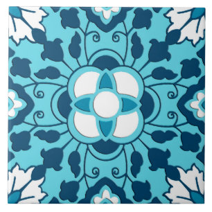 De Cerâmica Azulejo Floral marroquino, Indigo, Sky Blue e Whit