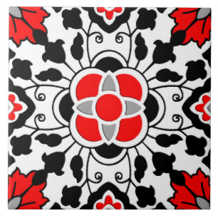 De Cerâmica Azulejo floral marroquino, vermelho profundo, pret