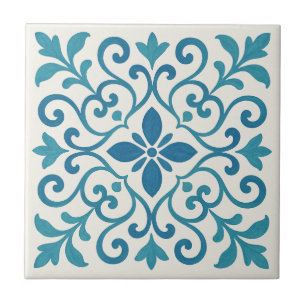 De Cerâmica Azulejo Floral Mediterrâneo Azul Elegante e Turque