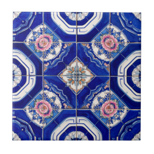 De Cerâmica Azulejo Floral Português Azul e Rosa