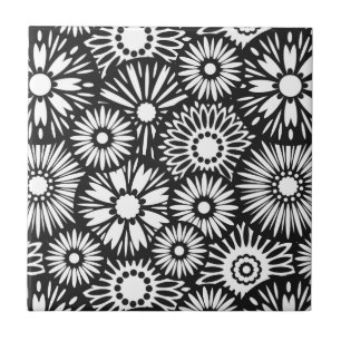De Cerâmica Azulejo floral preto e branco