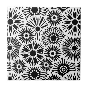 De Cerâmica Azulejo floral preto e branco