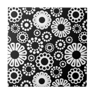 De Cerâmica Azulejo floral preto e branco