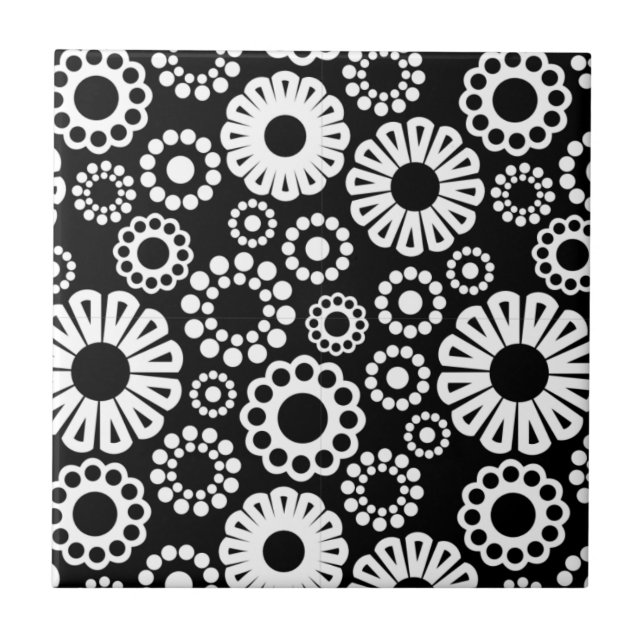 De Cerâmica Azulejo floral preto e branco (Frente)