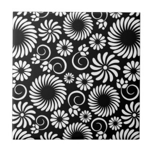De Cerâmica Azulejo floral preto e branco