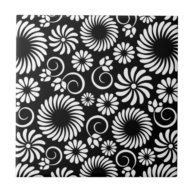 De Cerâmica Azulejo floral preto e branco (Frente)