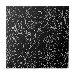 De Cerâmica Azulejo floral preto e branco