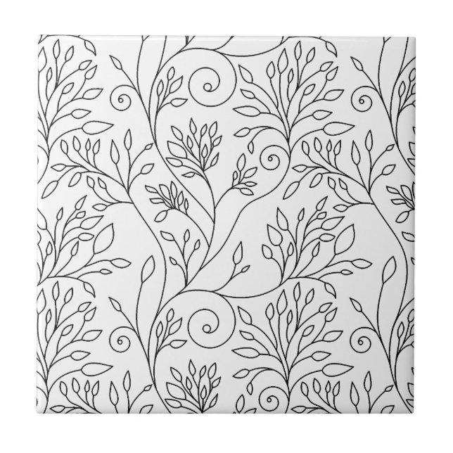De Cerâmica Azulejo floral preto e branco (Frente)
