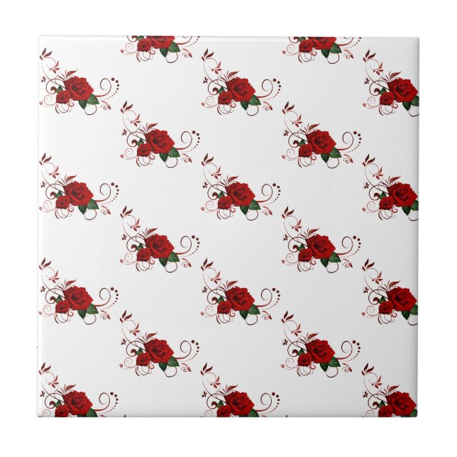 De Cerâmica Azulejo Floral Rosa Vermelha (Frente)