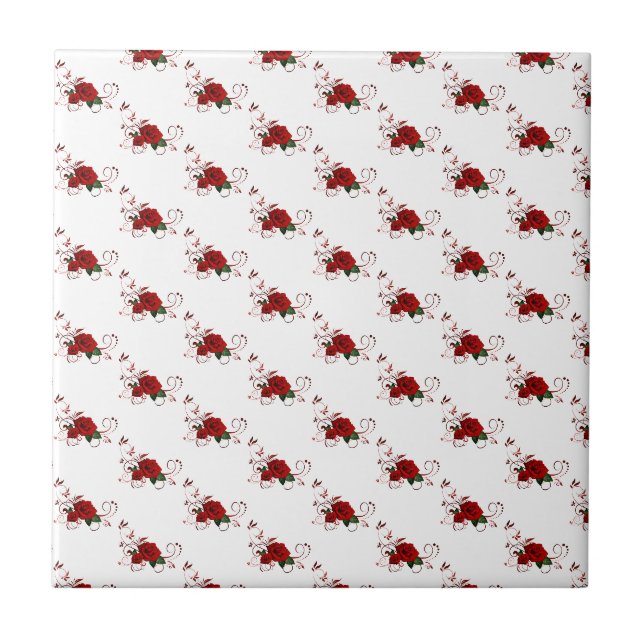 De Cerâmica Azulejo Floral Rosa Vermelha (Frente)