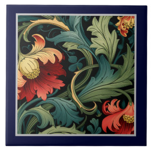 De Cerâmica Azulejo - Floral Vermelho Art Nouveau